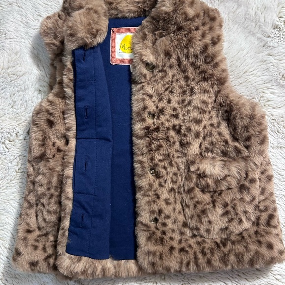 Girls Mini Boden Blue Vest with Faux Fur Trim size 5-6 - Picture 4 of 9